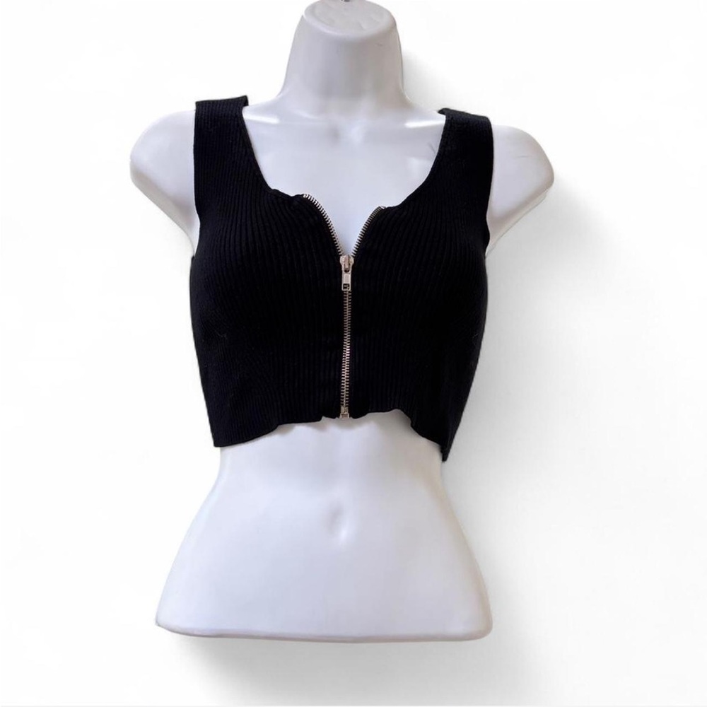 Black Zipper Front Ribbed Crop Top, Goth top, Goth Crop top, Biker top, Grunge